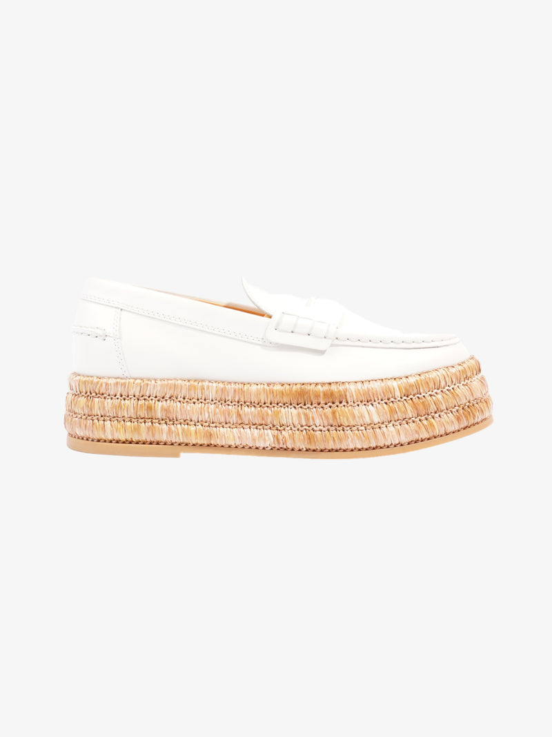  Tod's Platform Espadrille Loafers White Calfskin Leather EU 38 UK 5