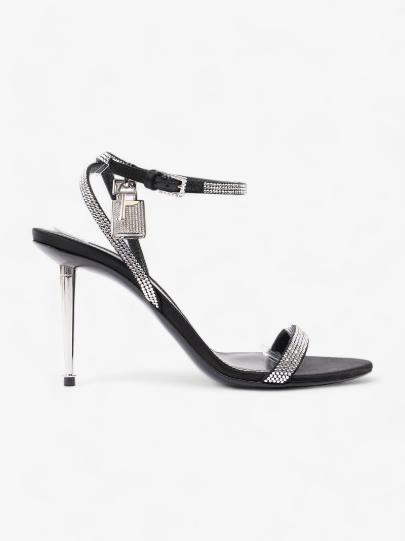  Tom Ford Crystal Embelished Padlock Sandals 90mm Black Satin EU 39 UK 6