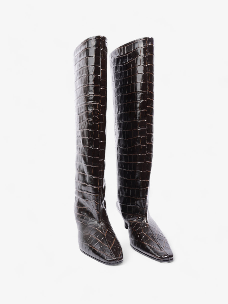 Toteme Croc-Effect Knee High Boots 40mm Dark Brown Leather EU 37 UK 4 Image 2