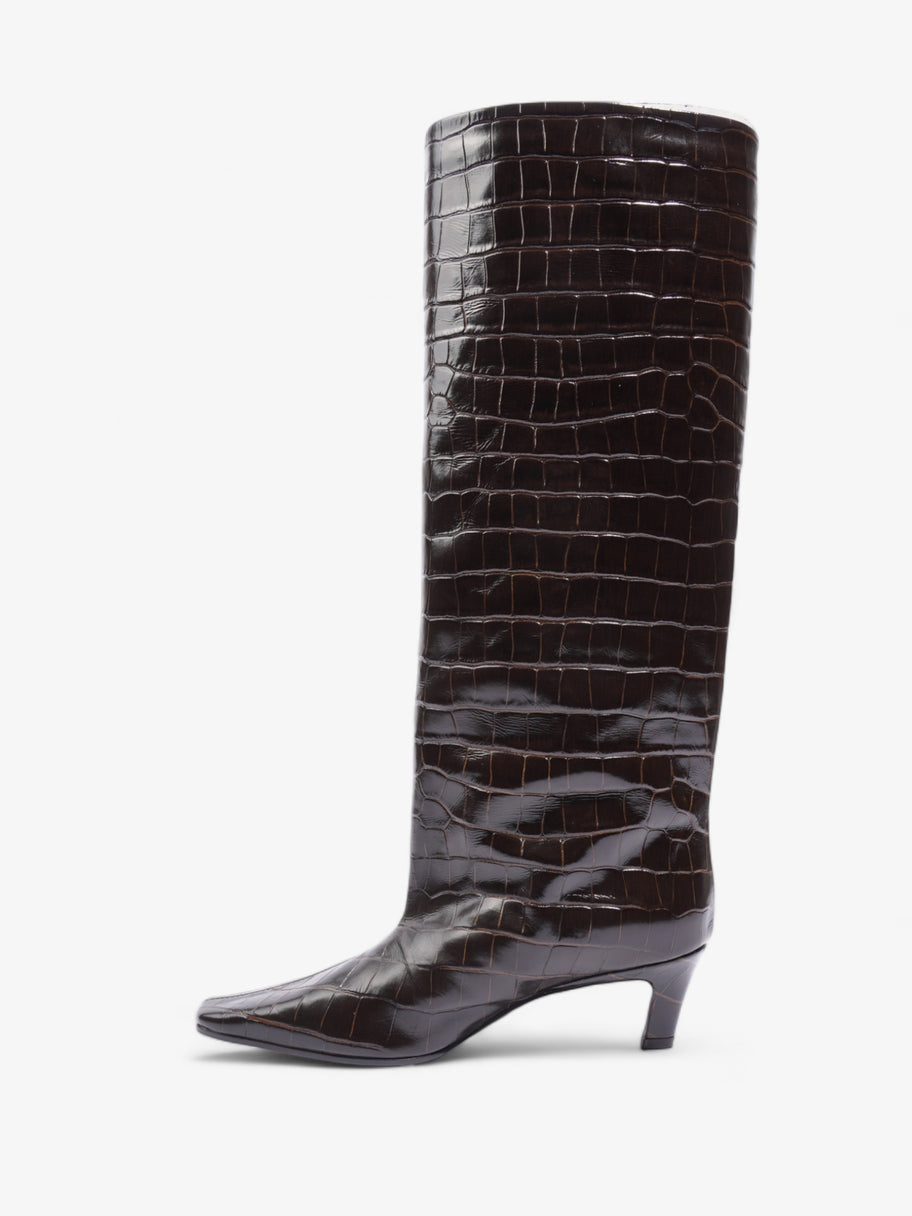 Toteme Croc-Effect Knee High Boots 40mm Dark Brown Leather EU 37 UK 4 Image 3