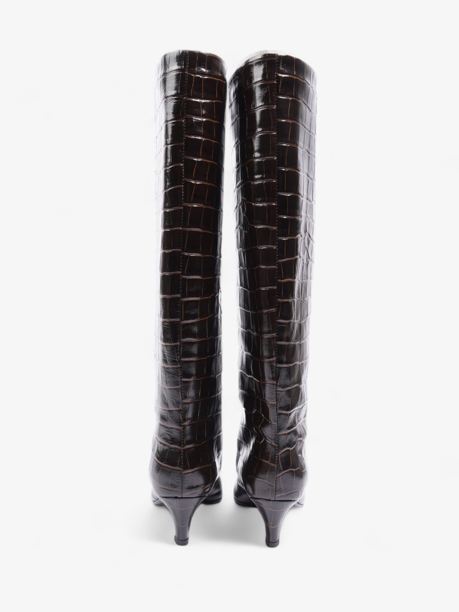 Toteme Croc-Effect Knee High Boots 40mm Dark Brown Leather EU 37 UK 4 Image 6