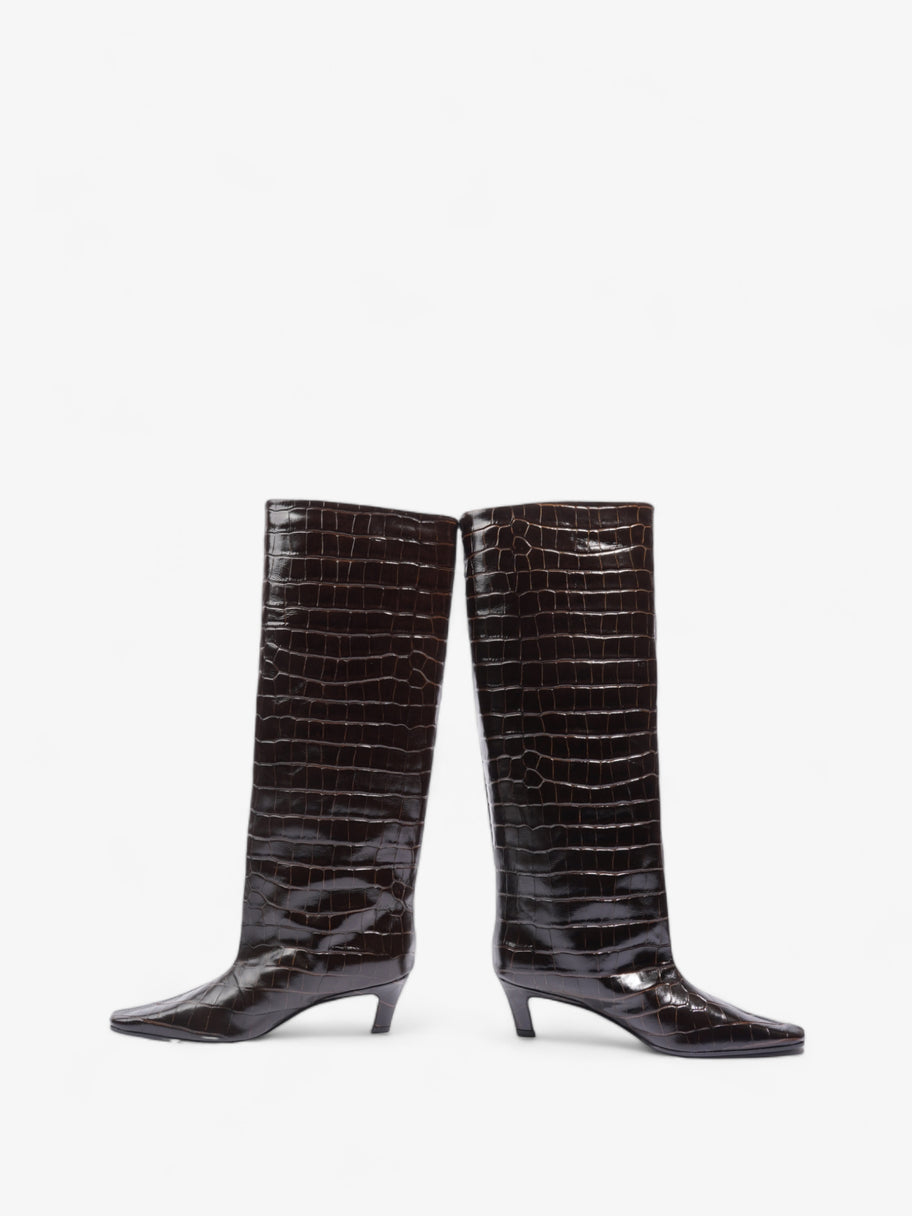 Toteme Croc-Effect Knee High Boots 40mm Dark Brown Leather EU 37 UK 4 Image 9