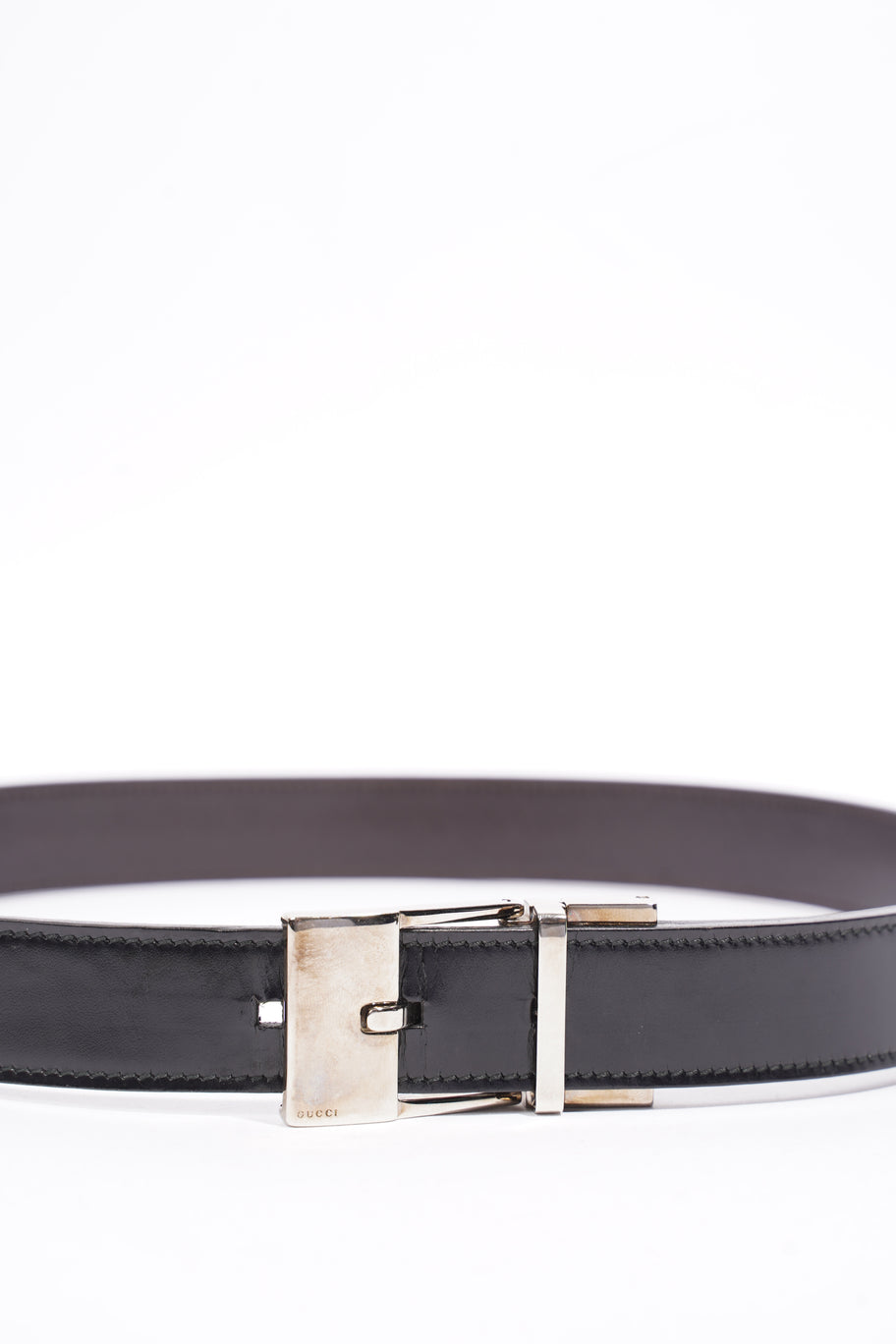 Gucci Square Buckle Belt Black Leather 80cm 32