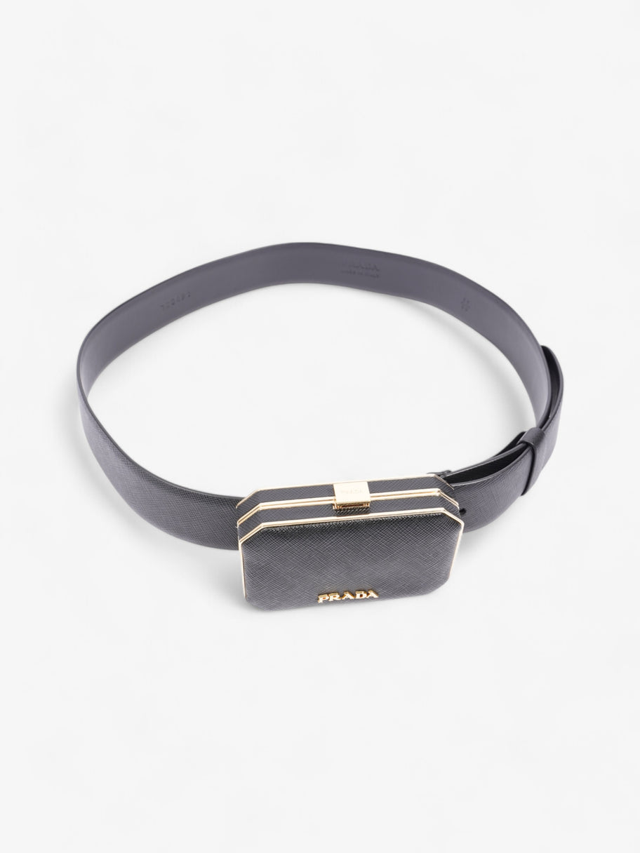 Prada Octagon Logo Belt with Bag Black / Gold Saffiano Leather 80cm / 32