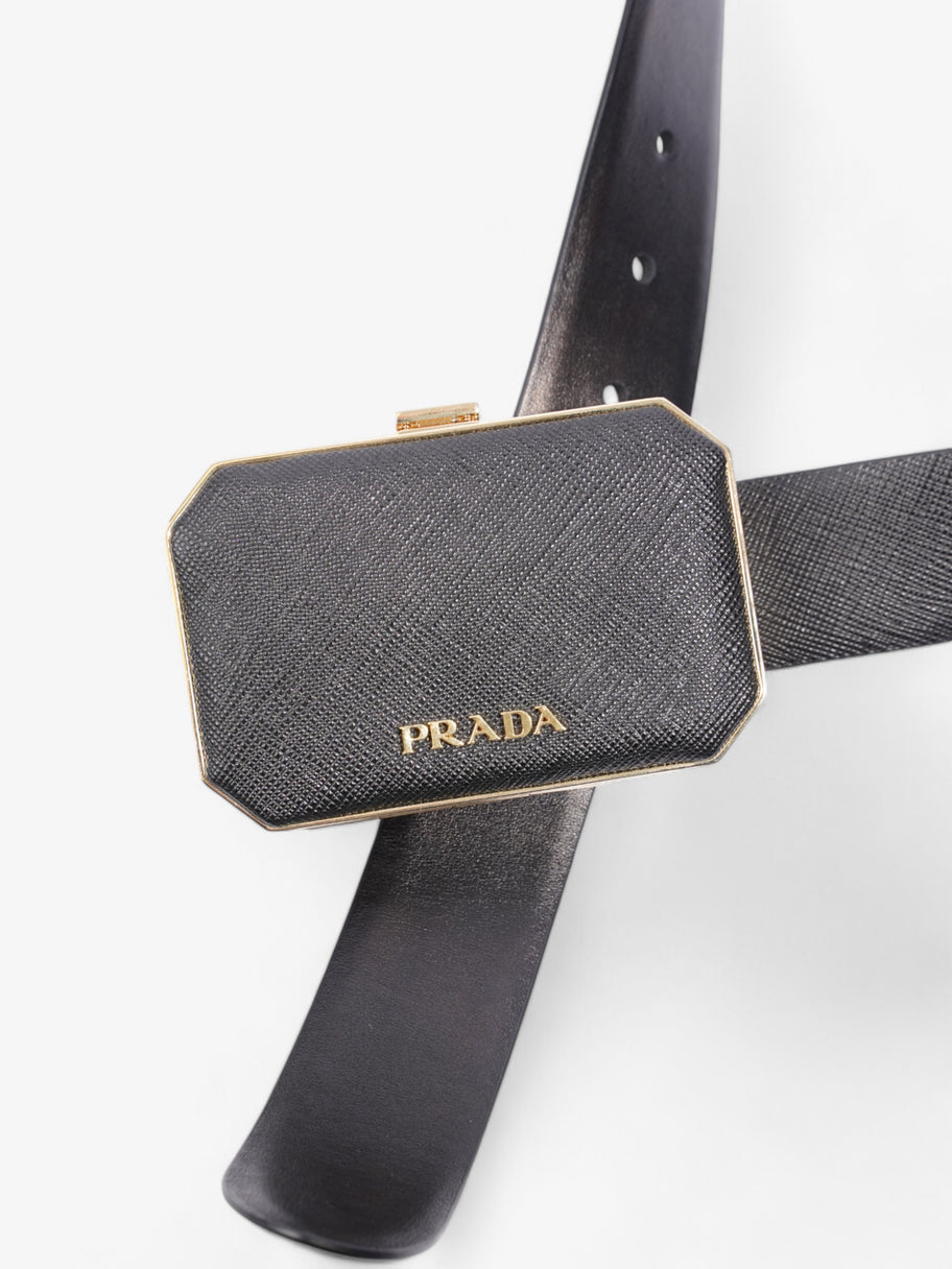 Prada Octagon Logo Belt with Bag Black / Gold Saffiano Leather 80cm / 32