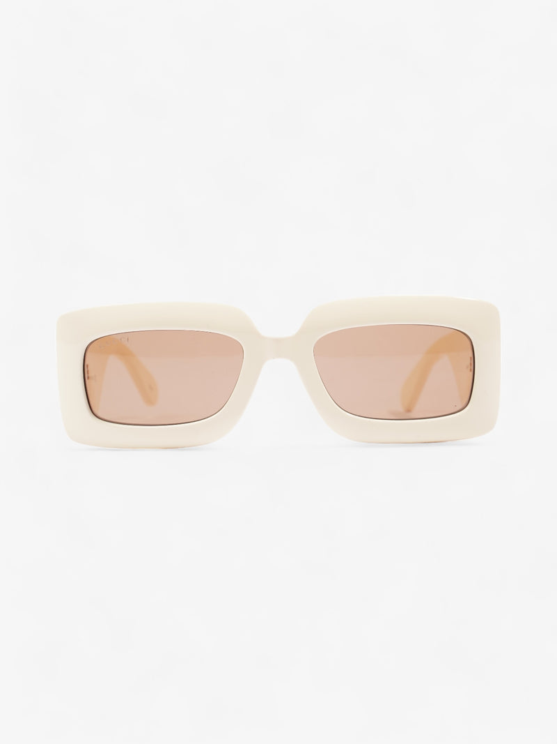  Gucci GG Logo Quilted Rectangular Sunglasses Cream Acetate 145mm