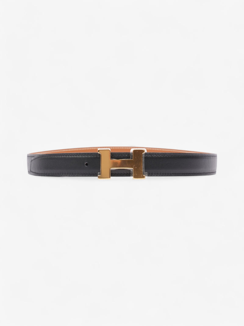  Hermes Mini Constance Belt Buckle and Reversible Strap Black / Gold / Brown Calfskin Leather 85cm