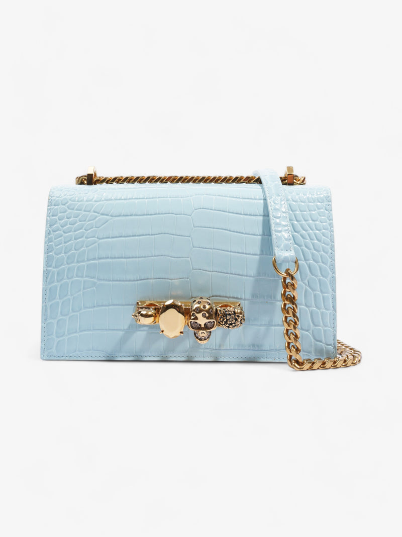  Alexander McQueen Jewelled Satchel Pale Blue Embossed Leather