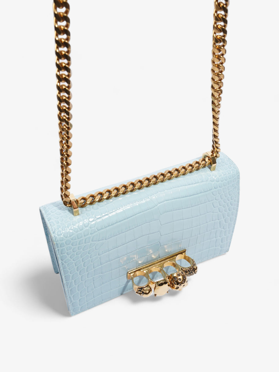 Alexander McQueen Jewelled Satchel Pale Blue Embossed Leather Image 7