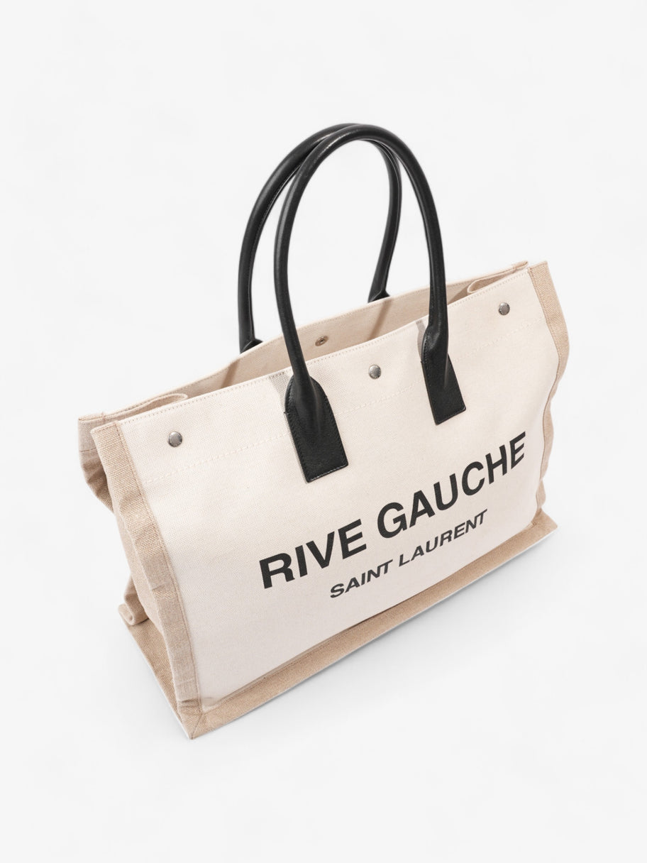 Saint Laurent Rive Gauche Tote Greige / Black Canvas Large Image 7