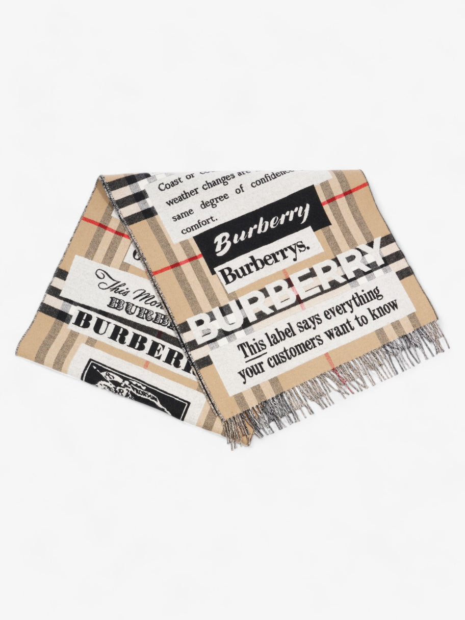 Burberry Newspaper Scarf Archive Beige / Red / Black Cashmere Image 1