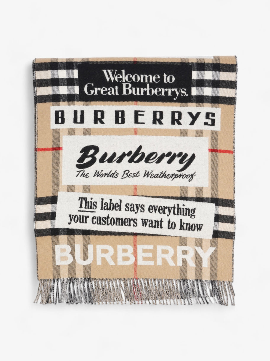 Burberry Newspaper Scarf Archive Beige / Red / Black Cashmere Image 3