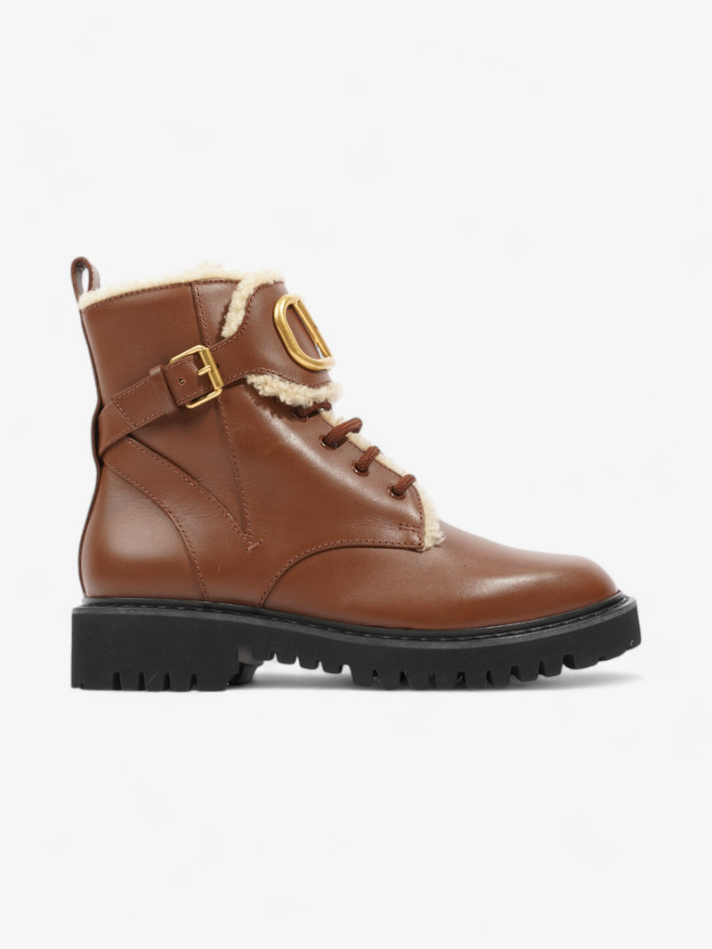  Valentino V Logo Combat Boots Brown Leather EU 38 UK 5