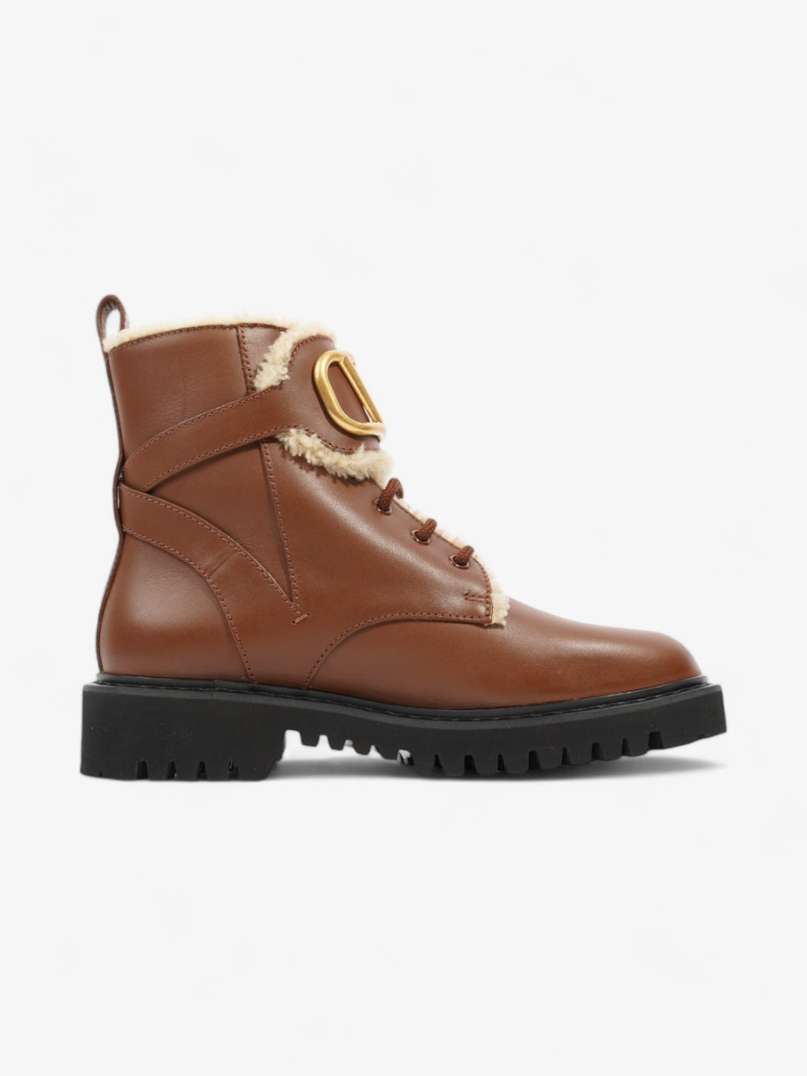 Valentino V Logo Combat Boots Brown Leather EU 38 UK 5 Image 4