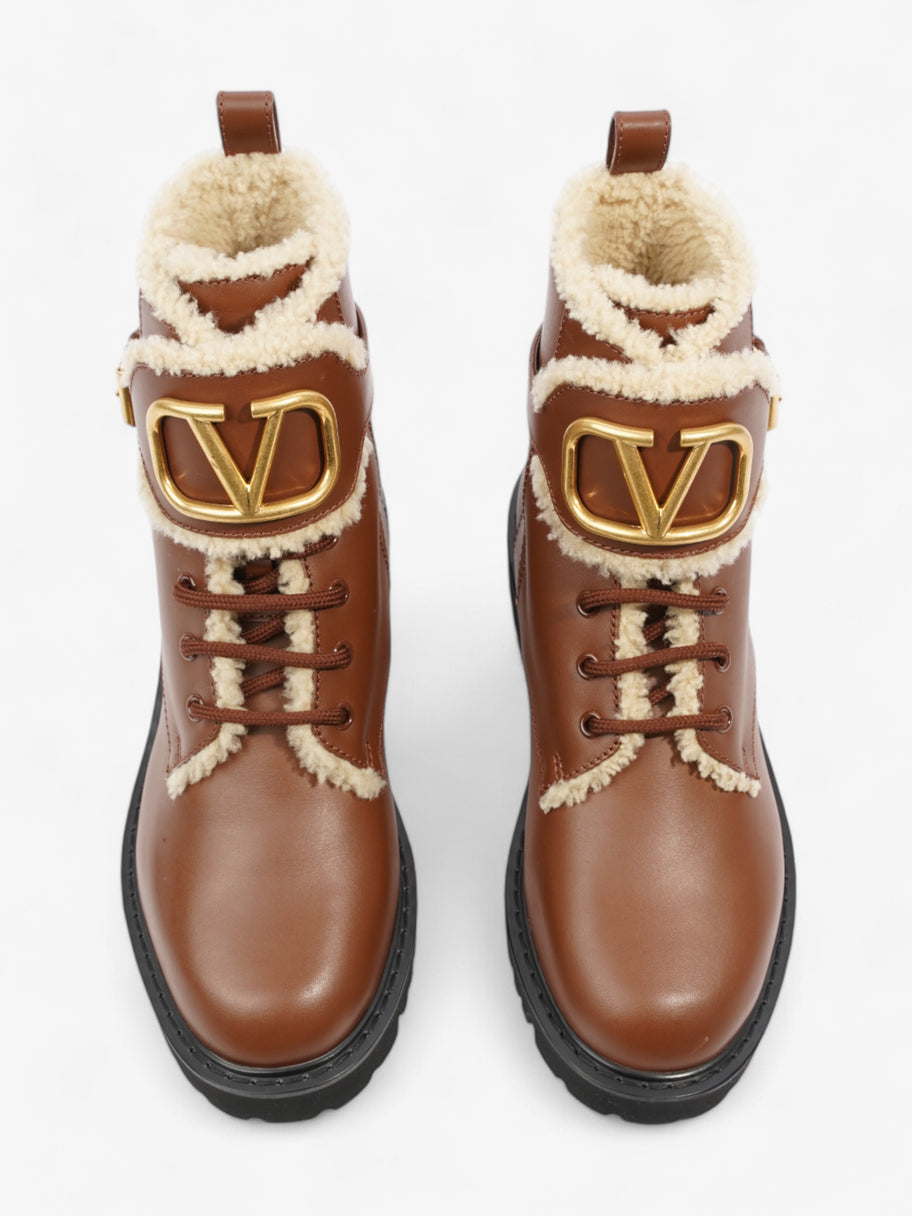 Valentino V Logo Combat Boots Brown Leather EU 38 UK 5 Image 8