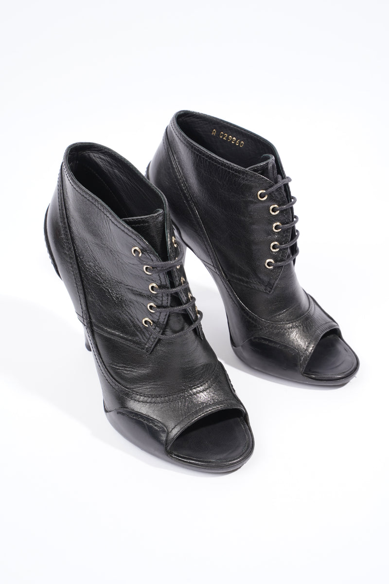  Chanel Lace Up Boots 100 Black Leather EU 37.5 UK 4.5