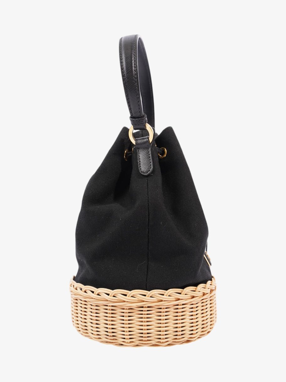 Prada Wicker Bucket Bag Black / Natural Canvas Image 5