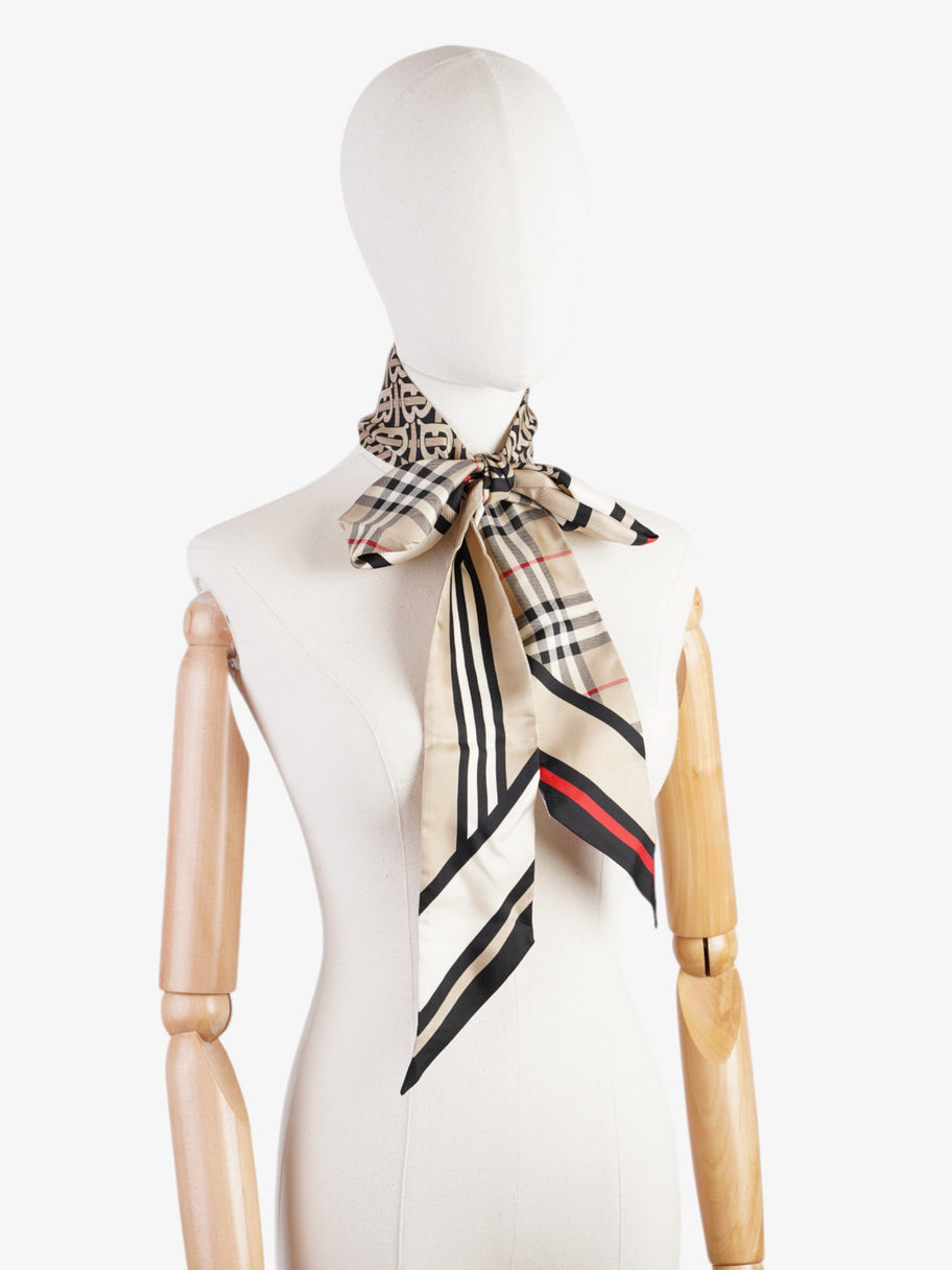 Burberry Triple Check Monogram Stripe Skinny Scarf Archive Beige Silk Image 2