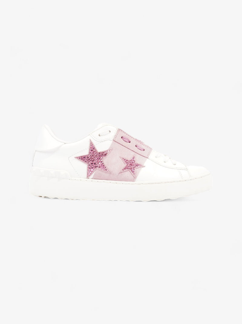  Valentino Stars Embroidered Open Sneaker White / Pink Leather EU 37 UK 4