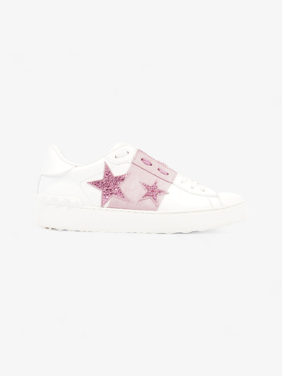 Valentino Stars Embroidered Open Sneaker White / Pink Leather EU 37 UK 4 Image 1