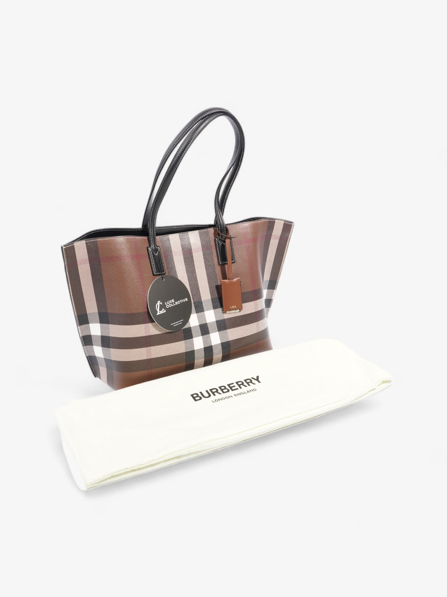 Burberry Check Tote Dark Birch Brown Calfskin Leather Medium Image 9