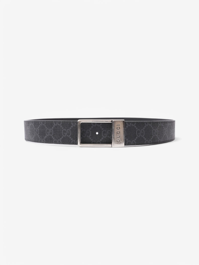  Gucci GG Rectangular Belt GG Supreme / Black / Silver Coated Canvas 95cm / 38