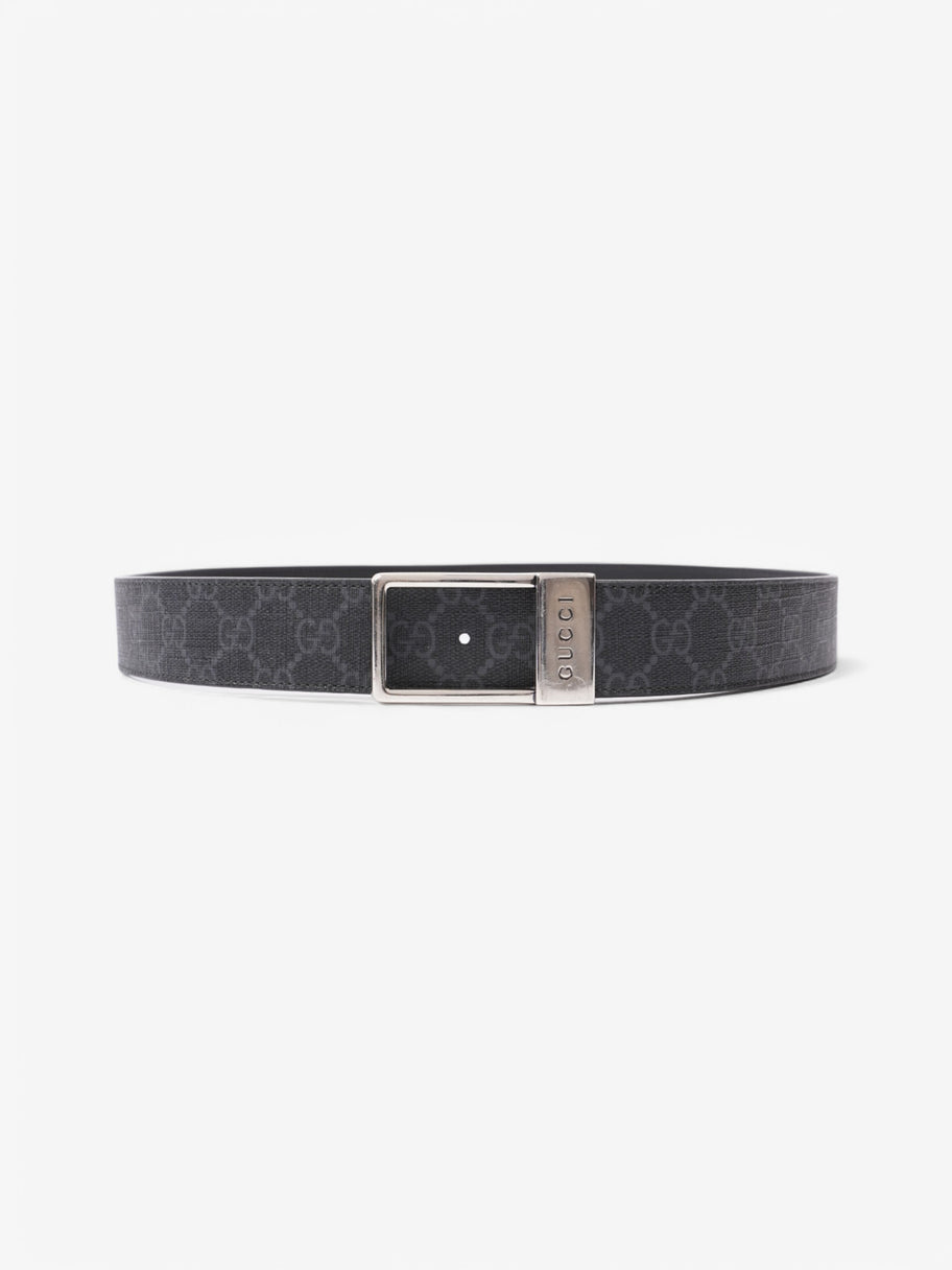 Gucci GG Rectangular Belt GG Supreme / Black / Silver Coated Canvas 95cm / 38