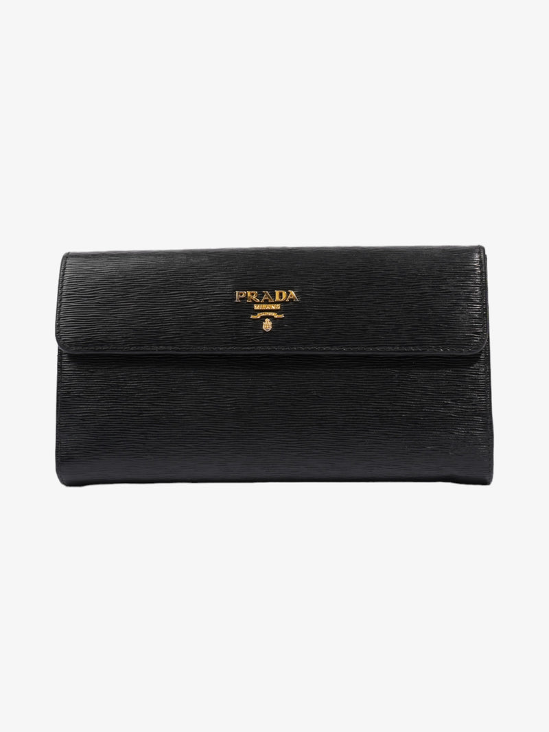  Prada Continental Flap Wallet Black Leather