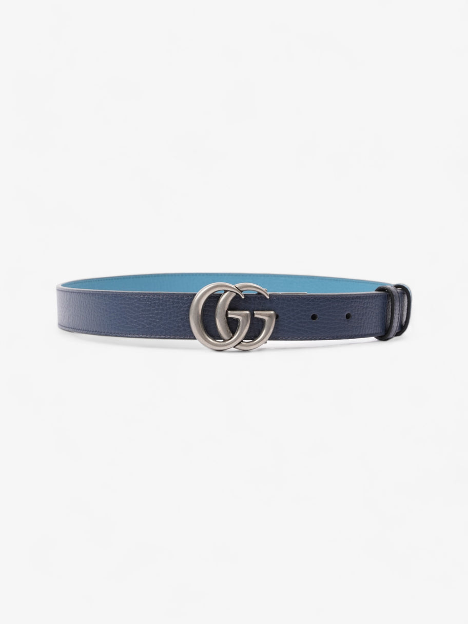 Gucci GG Marmont Thin Reversible Belt Navy / Aqua Blue Leather 80cm 32