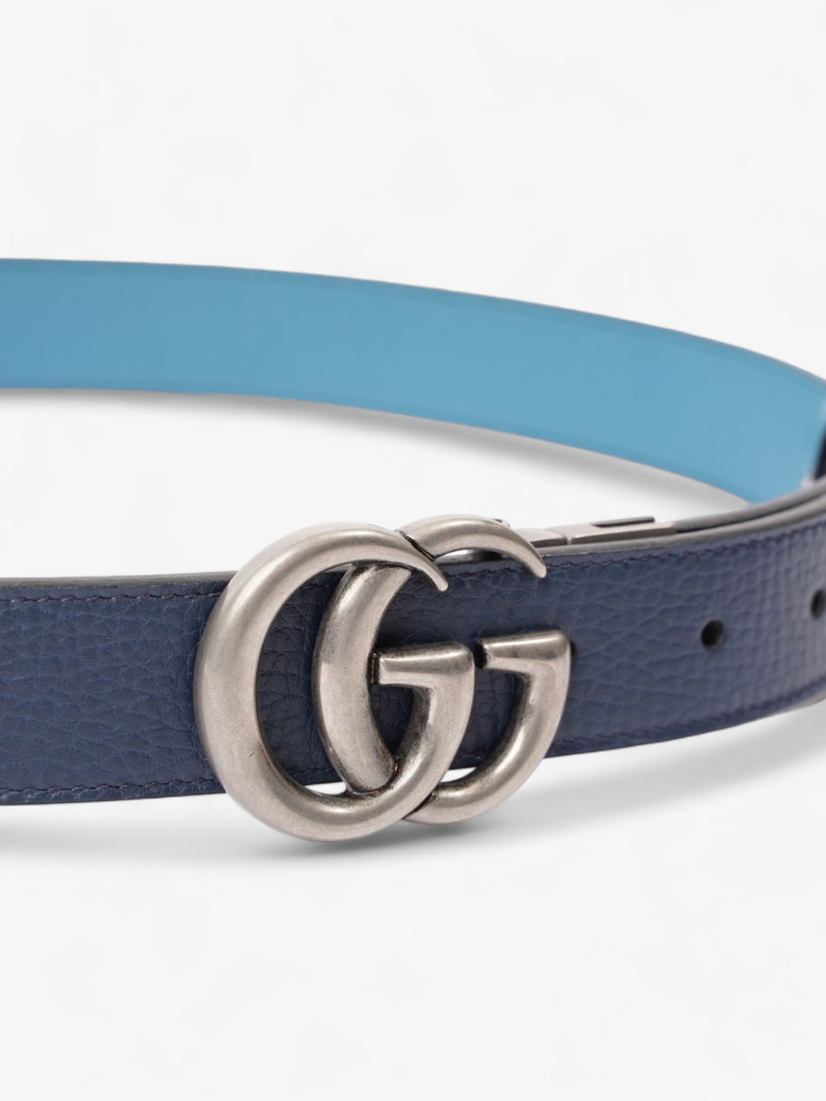 Gucci GG Marmont Thin Reversible Belt Navy / Aqua Blue Leather 80cm 32