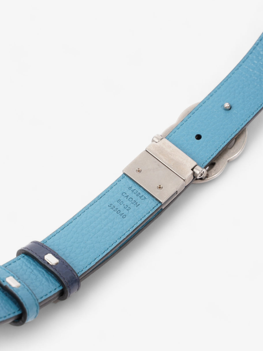 Gucci GG Marmont Thin Reversible Belt Navy / Aqua Blue Leather 80cm 32