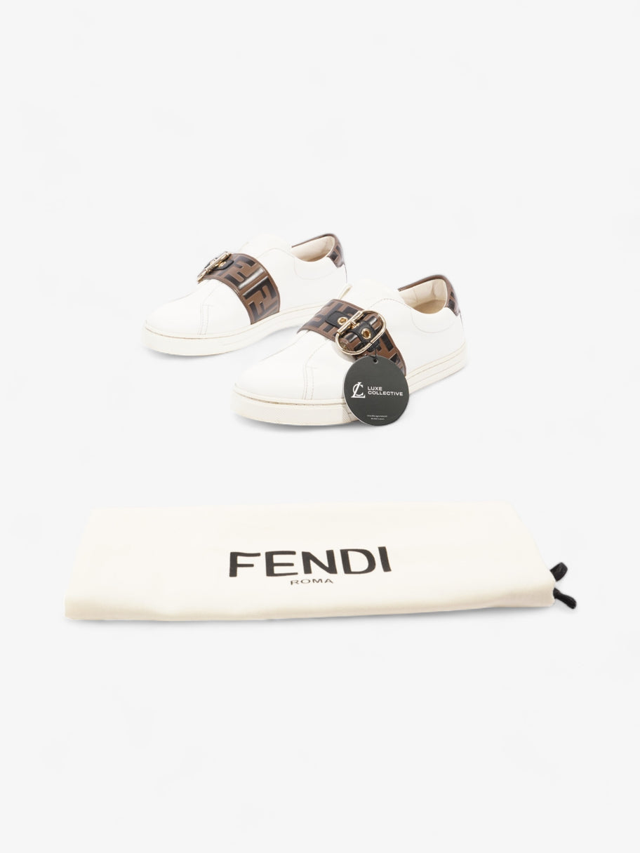 Fendi FF Logo Buckled Low Top Sneakers White / Zucca Leather EU 38 UK 5 Image 10