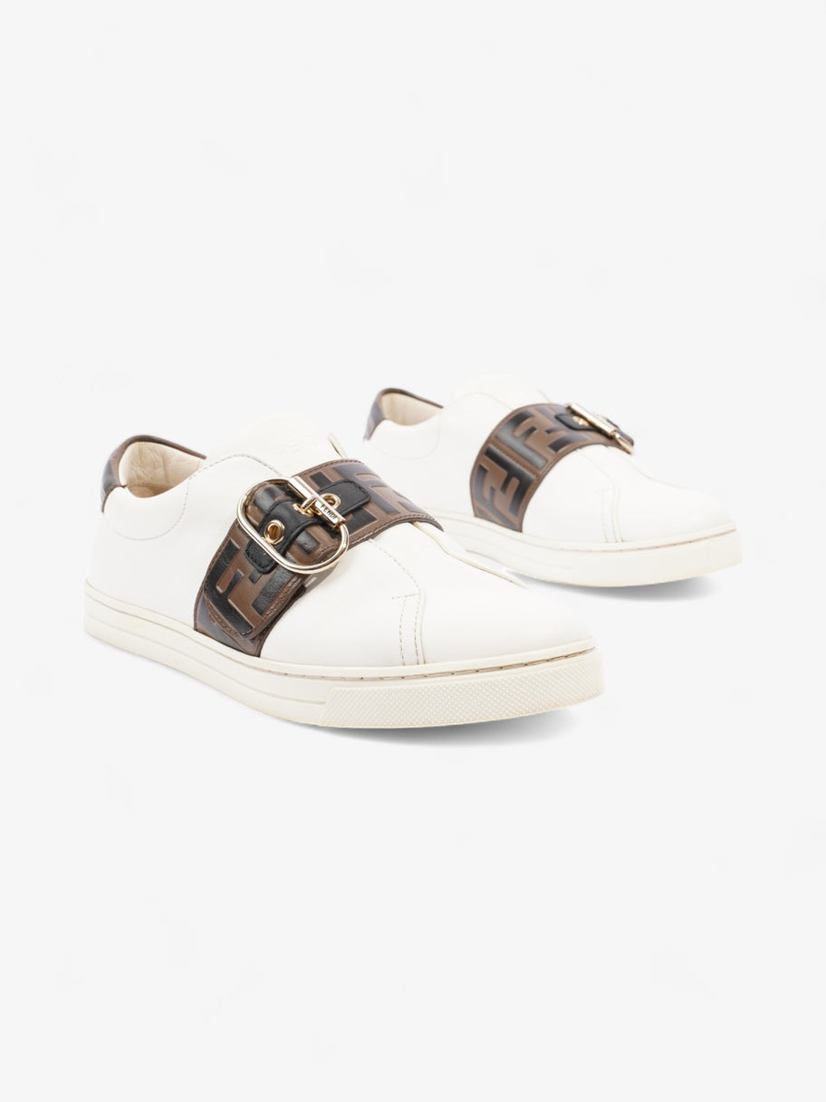 Fendi FF Logo Buckled Low Top Sneakers White / Zucca Leather EU 38 UK 5 Image 2