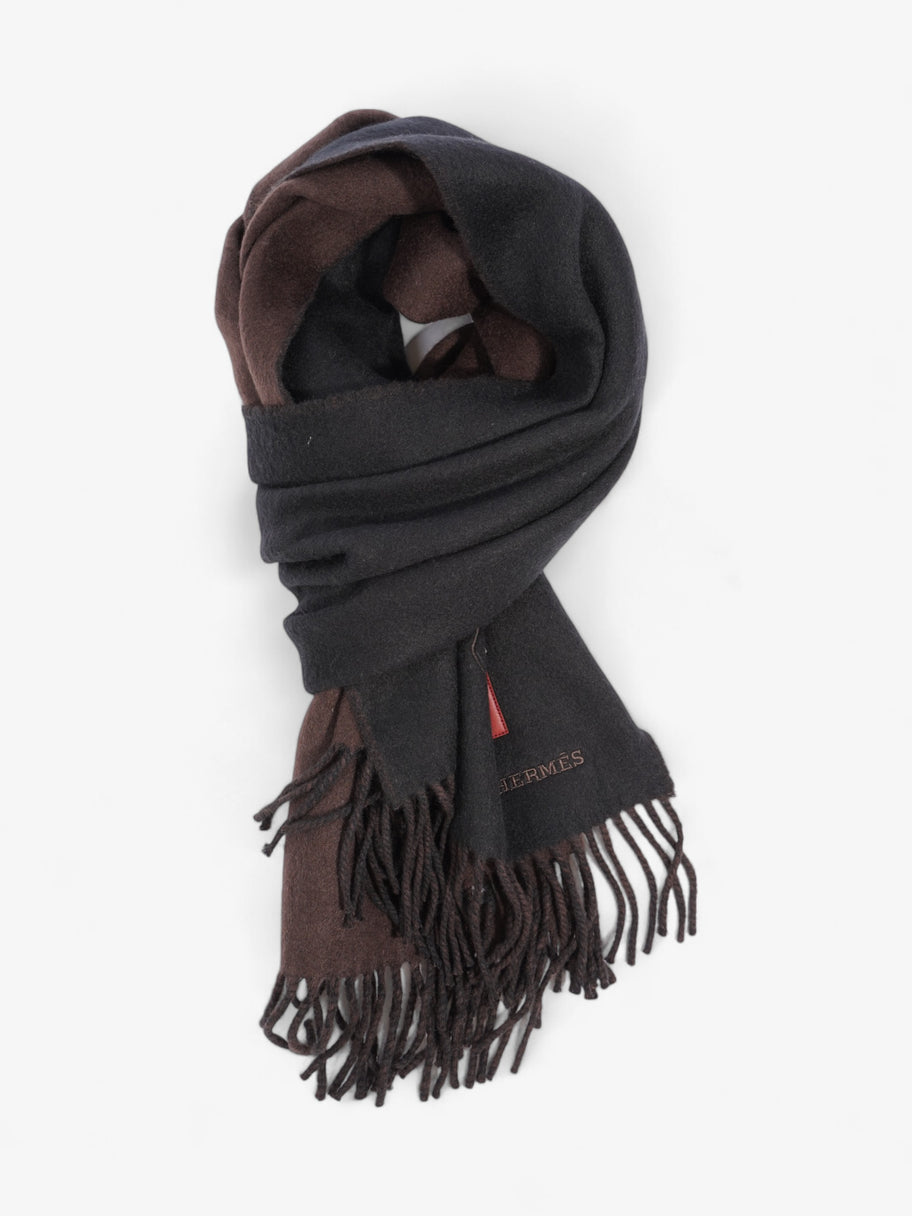 Hermes Cashmere Muffler Super H Leather Detail Black / Brown Cashmere Image 4