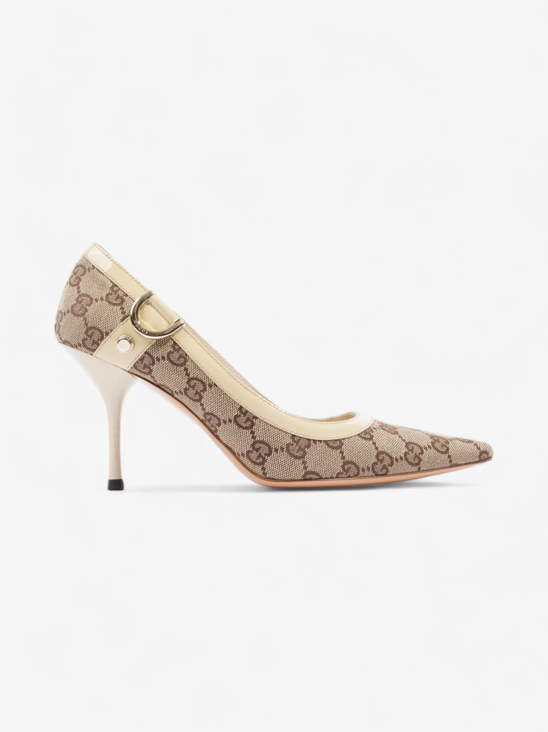  Gucci D-Ring Heels 80mm Beige Canvas EU 38 UK 5