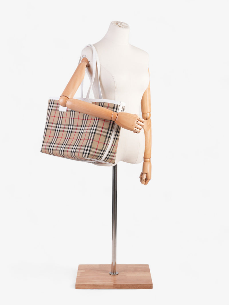  Burberry London Tote Vintage Check / White Cotton