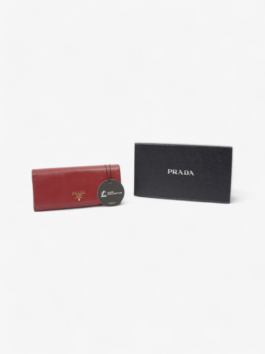 Prada Continental Wallet Burgundy / Gold Saffiano Leather Image 7