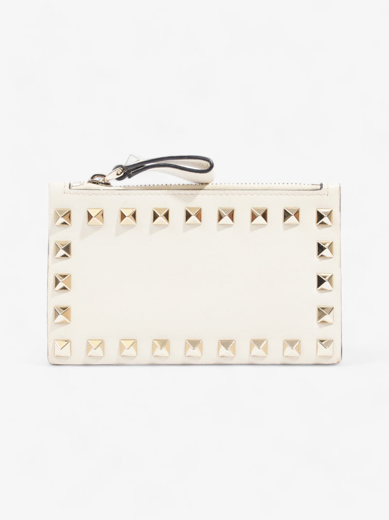  Valentino Rockstud Coin Purse Card Holder Light Ivory Leather