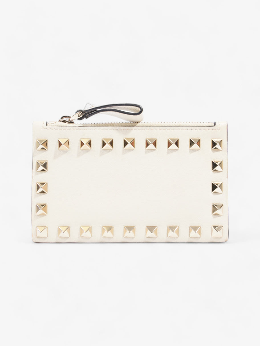 Valentino Rockstud Coin Purse Card Holder Light Ivory Leather Image 1