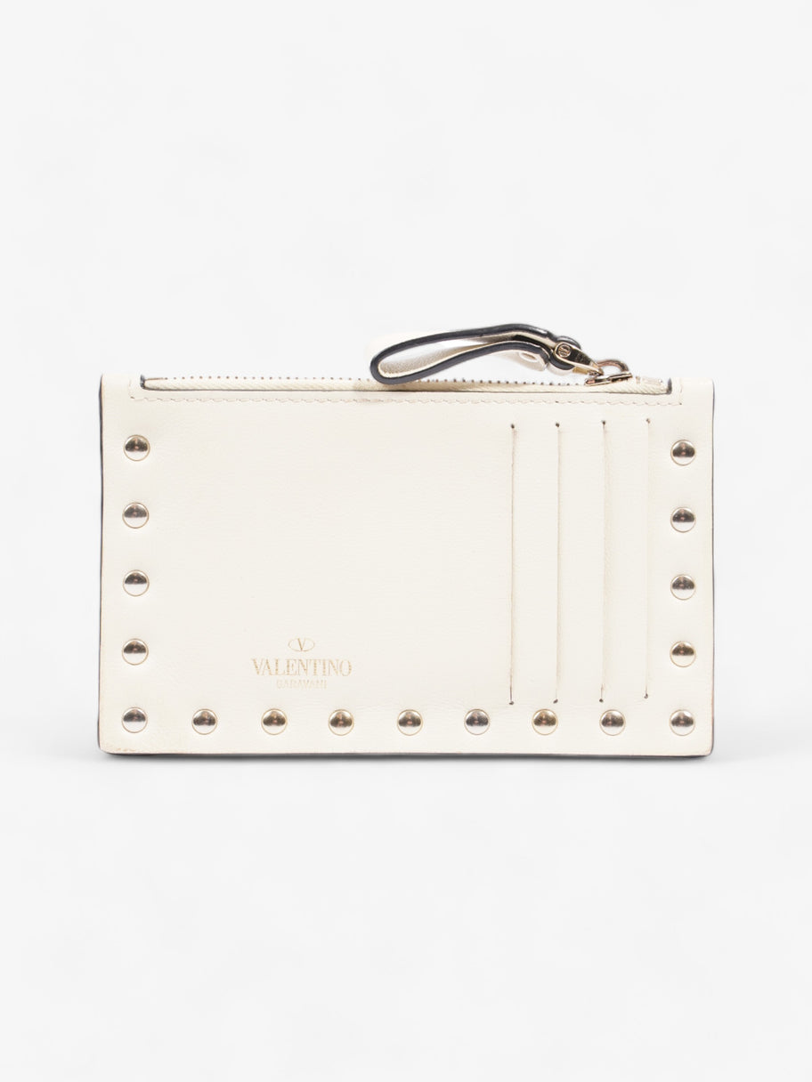 Valentino Rockstud Coin Purse Card Holder Light Ivory Leather Image 2