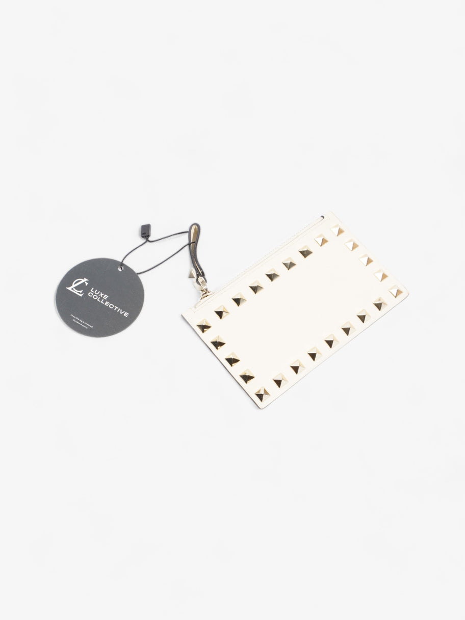 Valentino Rockstud Coin Purse Card Holder Light Ivory Leather Image 5