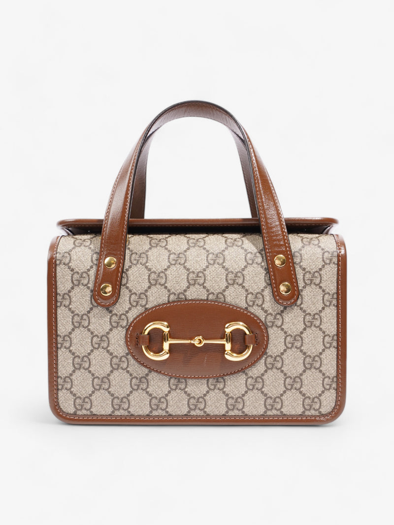  Gucci Horsebit 1955 Top Handle GG Supreme / Brown Coated Canvas Mini