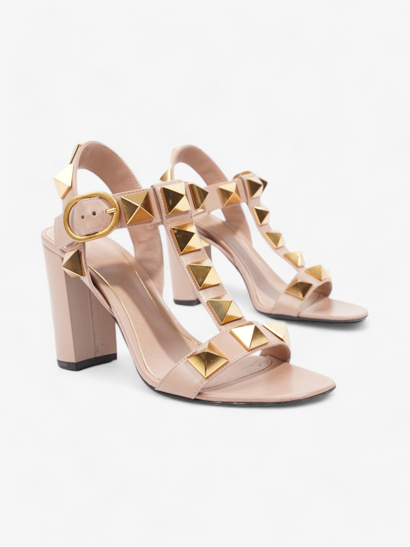  Valentino Roman Stud Sandals 90mm Dusty Pink / Gold Calfskin Leather EU 37.5 UK 4.5