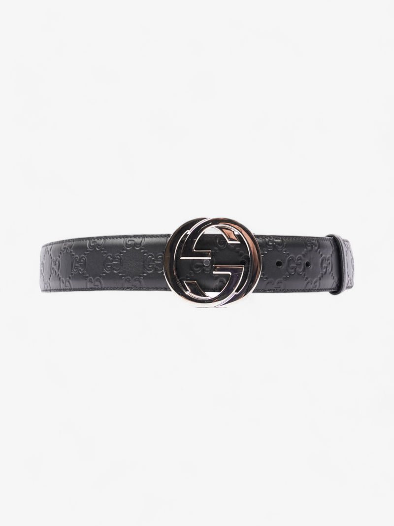  Gucci Wide Belt with Interlocking G Buckle Black Leather 90cm / 36