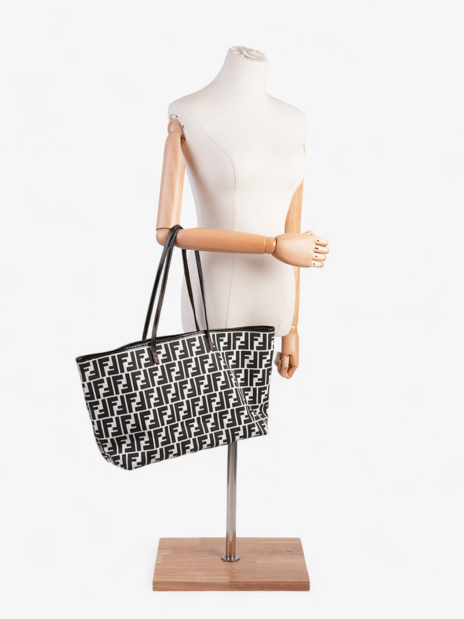 Fendi FF Roll Tote White / Black Canvas Image 2