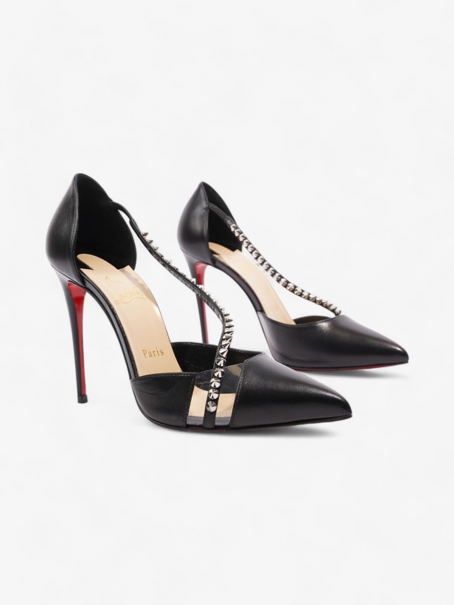 Christian Louboutin Spike Cross Heels 100 Black / Silver Leather EU 38.5 UK 5.5 Image 2