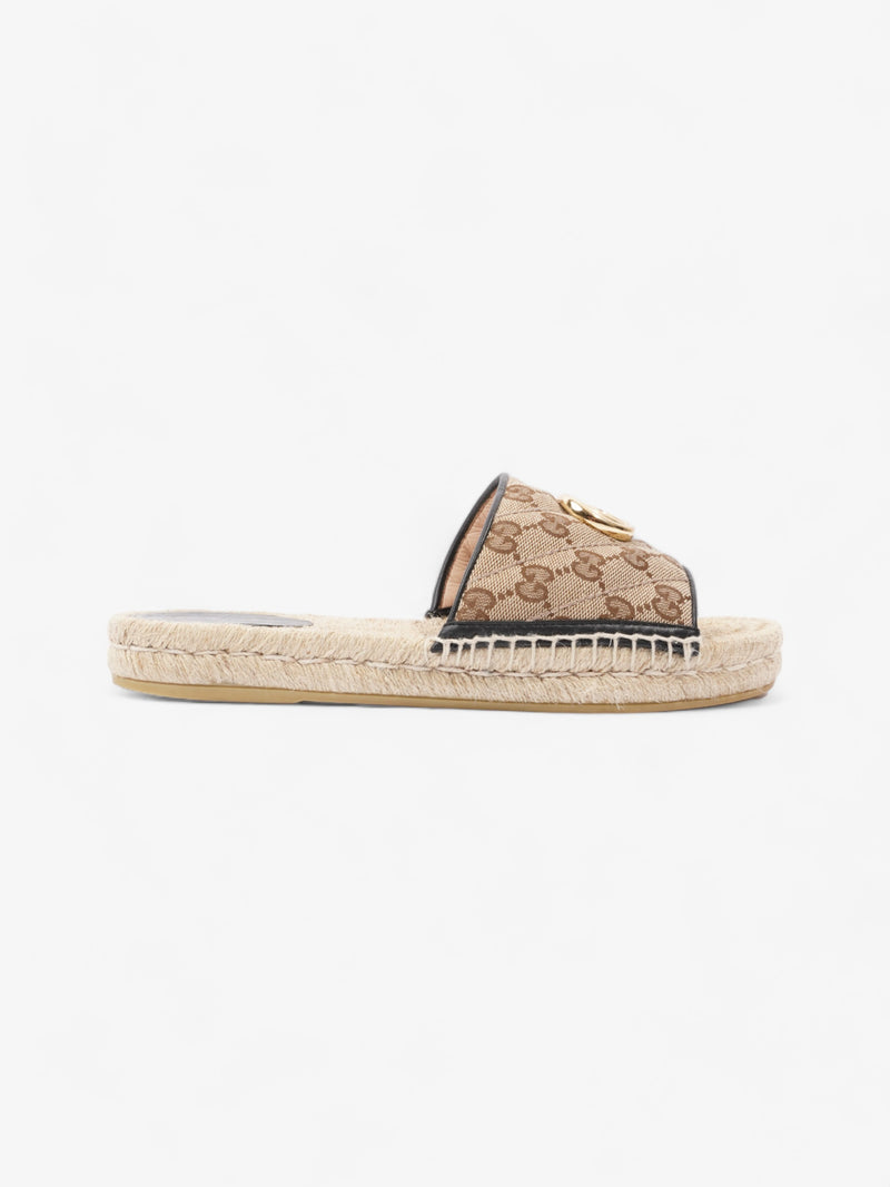  Gucci GG MATELASSÉ CANVAS ESPADRILLE SANDAL Beige Monogram / Black Canvas EU 38.5 UK 5.5