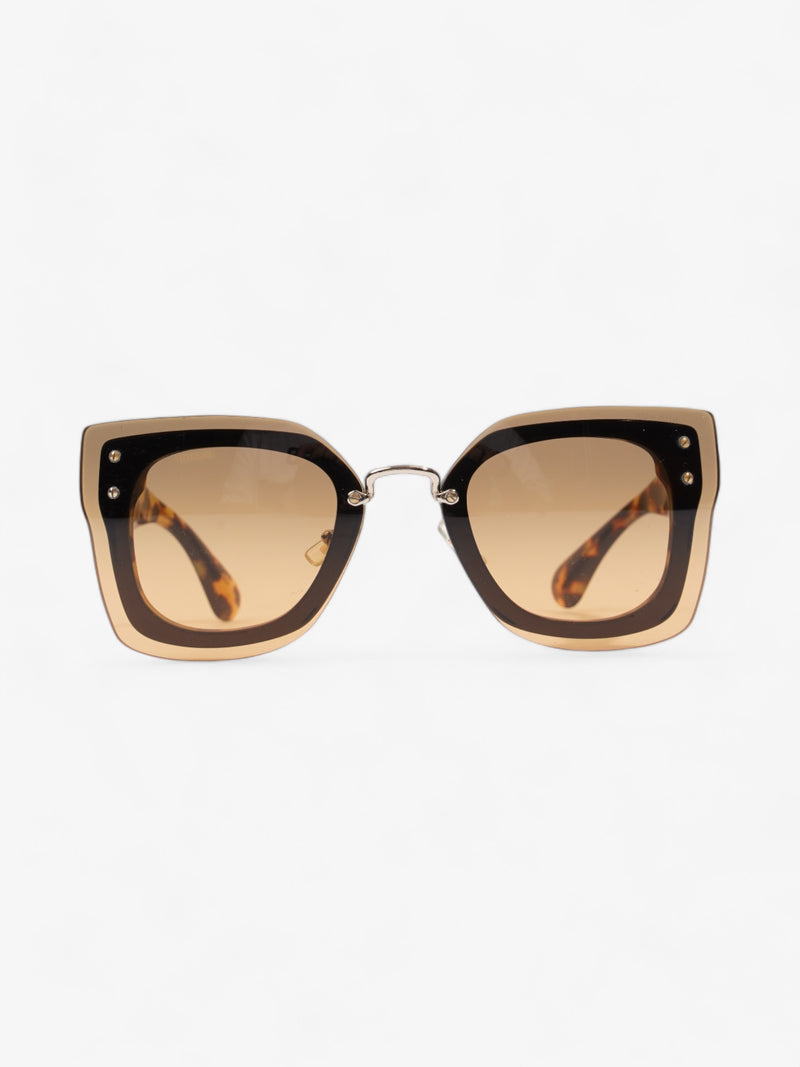  Miu Miu Oversized Square Sunglasses Brown Tortoiseshell Orange Acetate 140mm