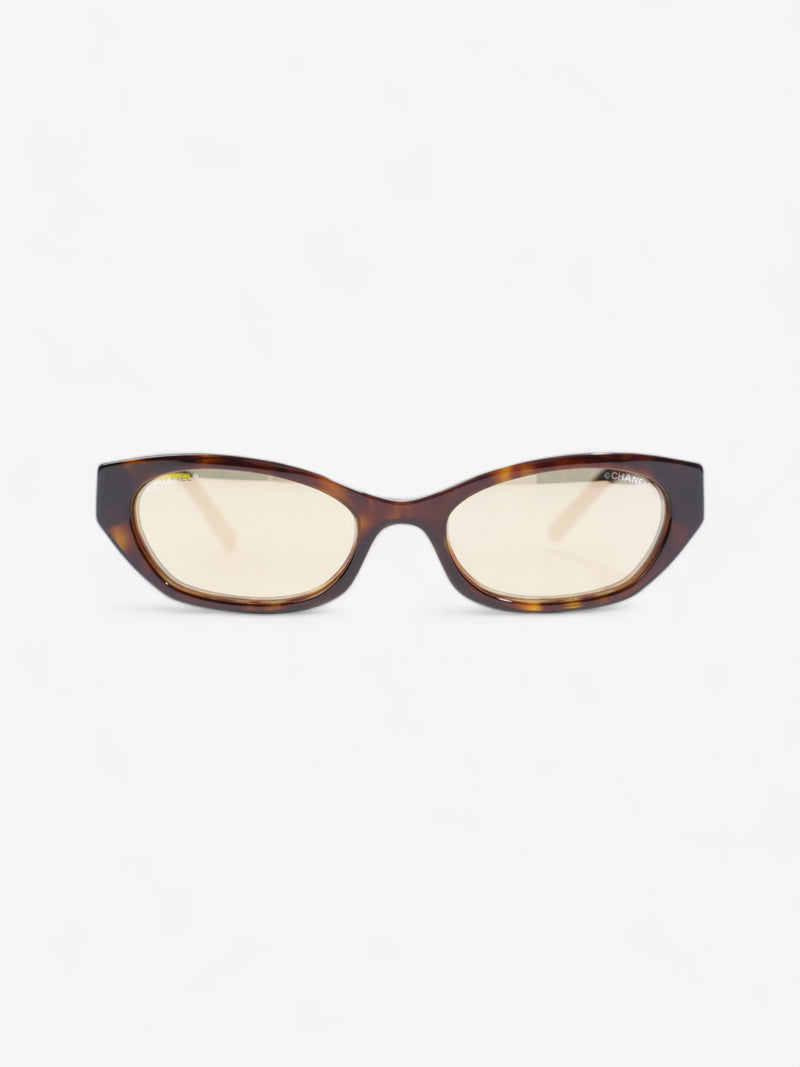  Chanel Small Rectangle Sunglasses Brown  / Gold Acetate 135mm