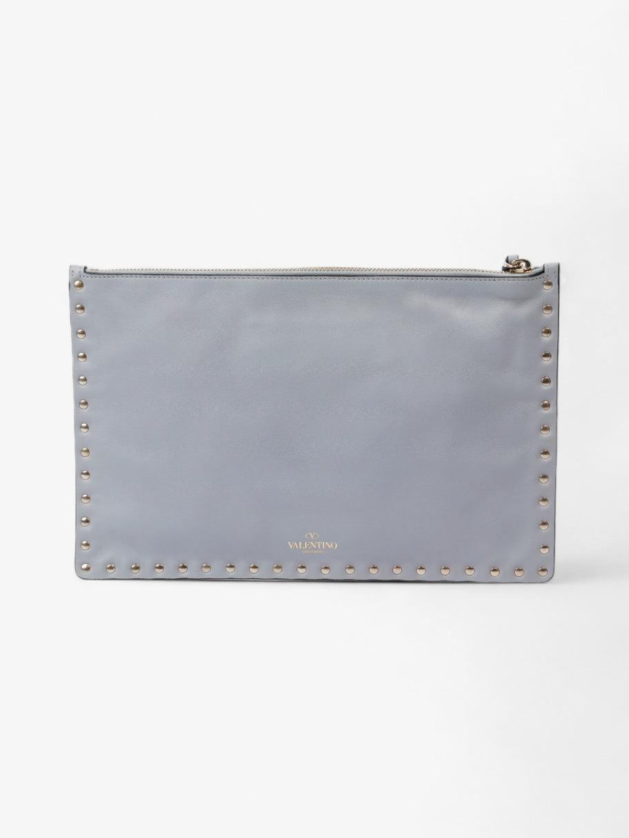 Valentino Rockstud Zip Clutch Blue Grey Calfskin Leather Large Image 4